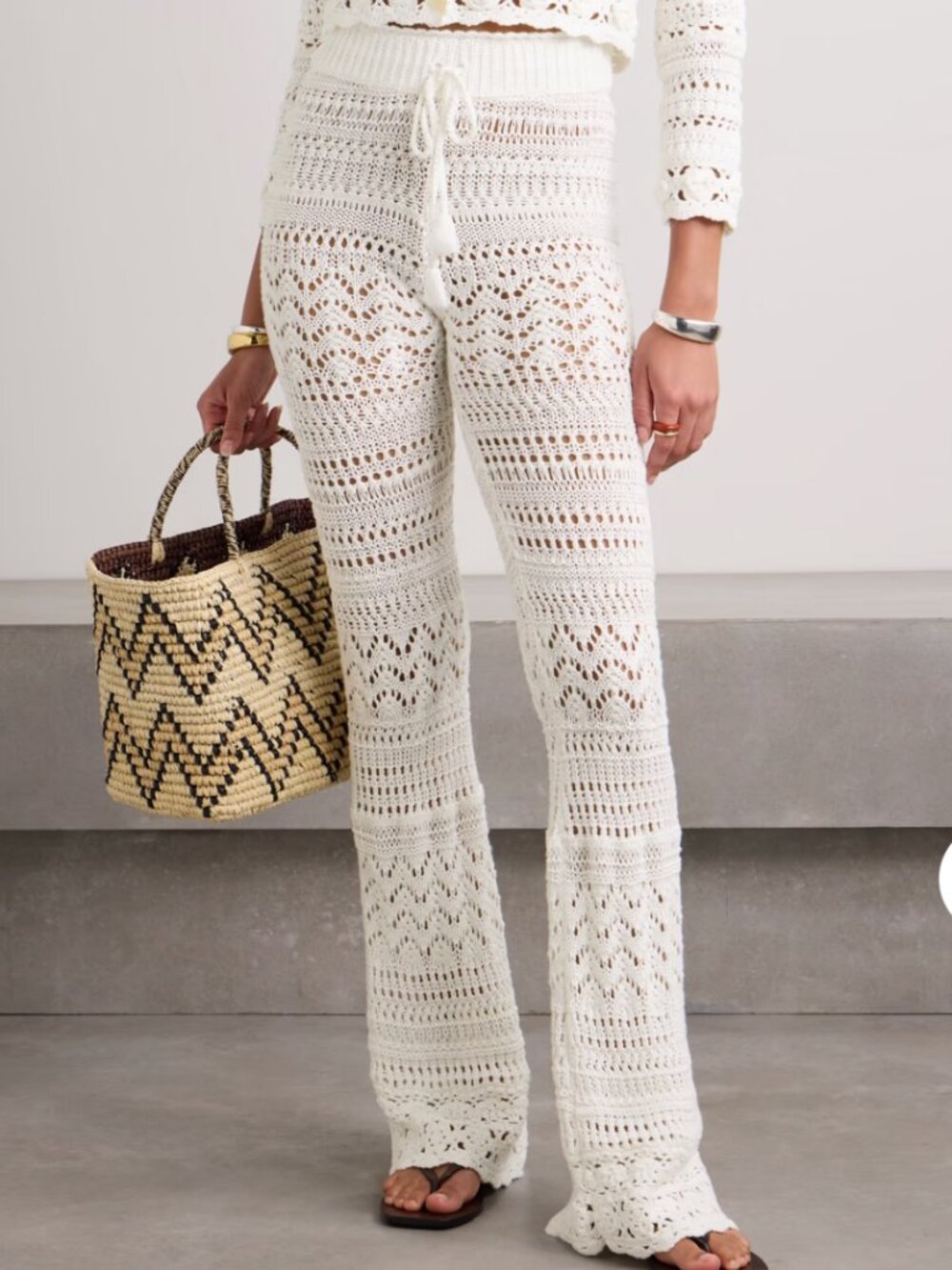 🌟 LOVE SHACK FANCY 🌟 FOSTA CROCHET COTTON FLARED PULL ON PANT WHITE XS